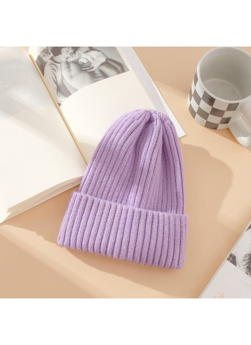 Generic Candy Color Rabbit Hair Knitted Hat Womens Autumn and Winter Korean Style All-match Digital Patch Pullover Hat Warm Wool Hat Light purple 