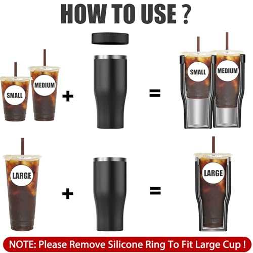 Niceyos Universal Iced Coffee Sleeve - Niceyos Upgraded Double Wall Reusable Stainless Steel Holder Sleeves Insulator for Cold Drinks Fits Starbucks Dunkin Donuts McDonalds Small Medium Large Cups (Black) - Image 2