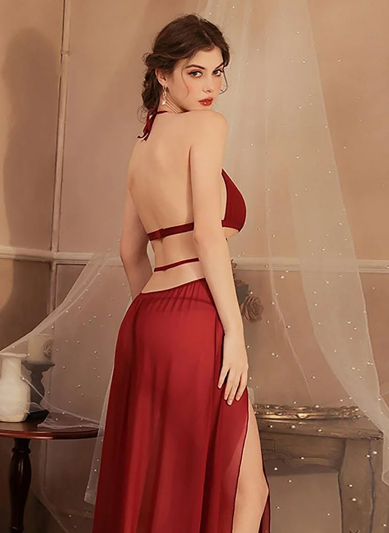يونيكي Maroon Solid Sleeveless Babydoll With Brifes