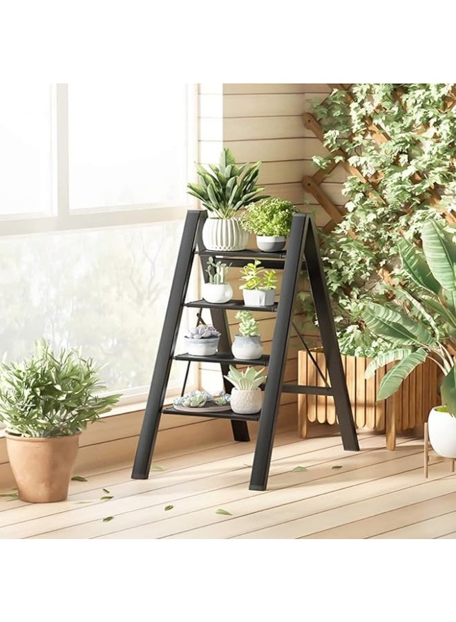 FURALUX Step Ladder,3 Step Folding Step Stool,Steel Metal Step Stools Non-Slip Pedal,Small Portable Ladder Kitchen Lightweight Home Office Ladders (3 Steps, Black) - Image 5