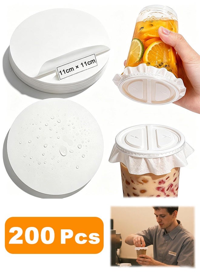 MXN 200 Pcs White Leak-Proof Cap Lid Liners Disposable Beverage Cup Seals - Food Grade Cup Sealing Paper Pads Round Leak‑Proof Paper for Coffee Milk Tea Takeout Drinks and Home Use - Image 1