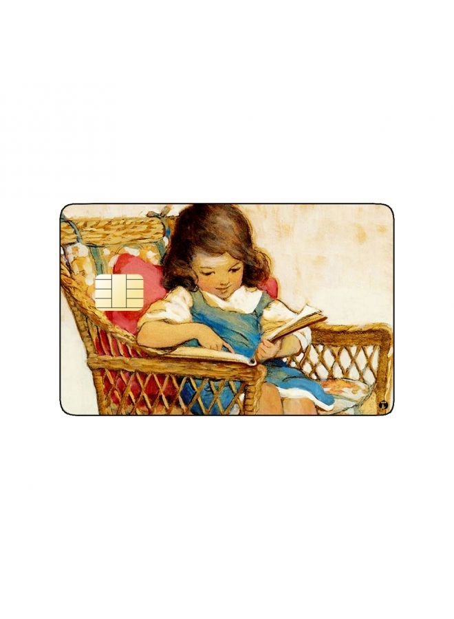 RKN PRINTED BANK CARD STICKER Cute Girl Drawing Reading In Chair - Image 1