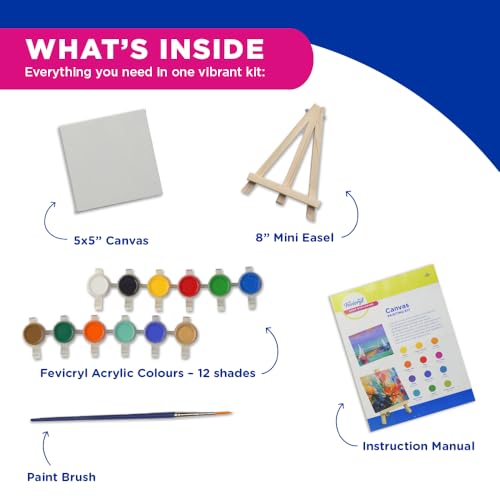 Fevicryl Canvas Painting Kit, All-Inclusive DIY Art Kit with Mini Canvas, Fevicryl Acrylic Colours, Painting Brush and Wooden Easel, Ideal Gift for Students, Beginners and Art Enthusiasts - Image 3