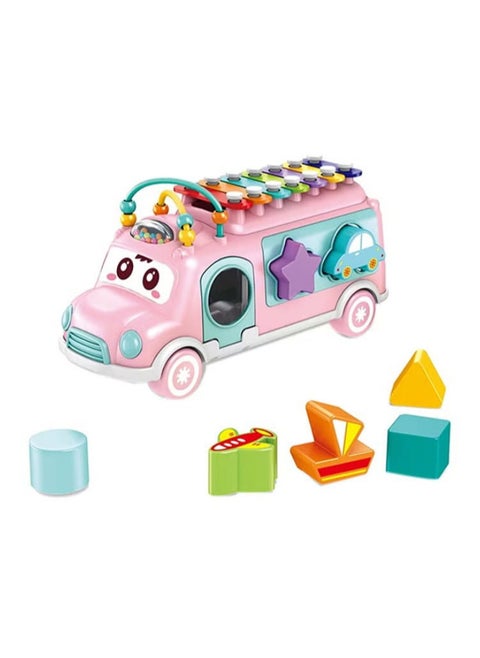 Musical bus toy and Montessori educational play and learning activities for babies and toddlers ages 3-6-9 months