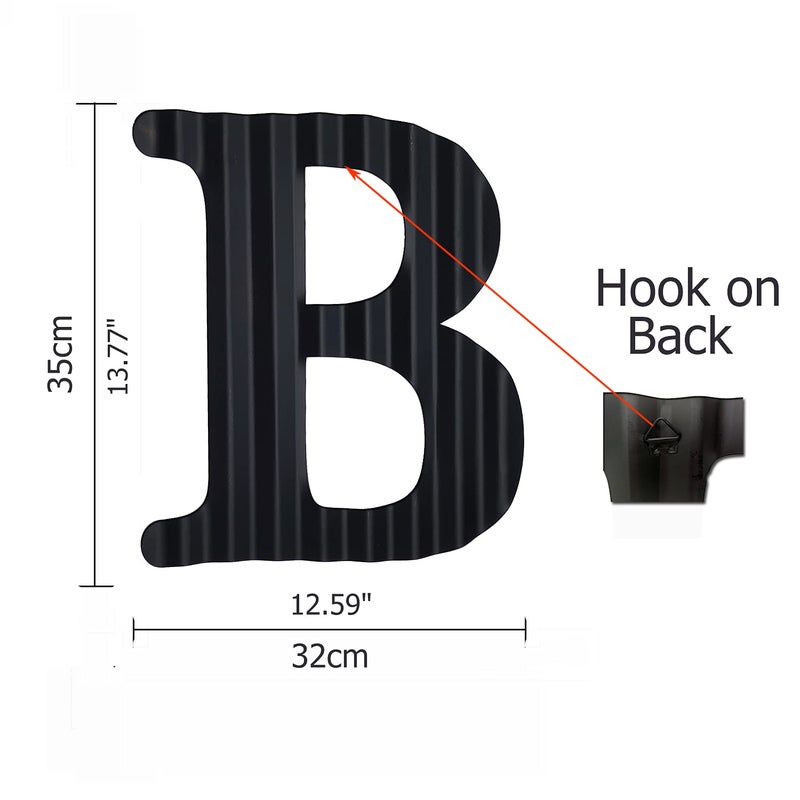 HKOMERE 13.7" Metal Letters for Wall Decor, Corrugated Black Large 3D Letters, Decorative Farmhouse Hanging Alphabet Signs for Home Bedroom Office Wedding Party (B) - Image 2