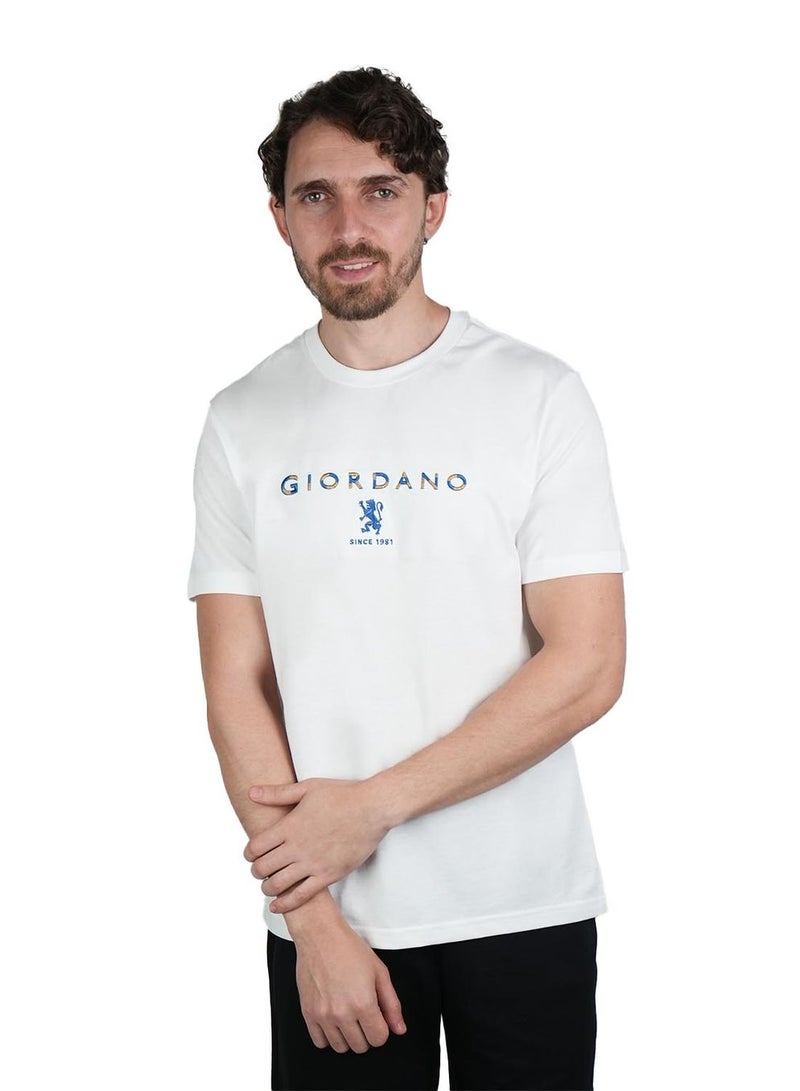 GIORDANO Men's Cotton Signature Print Slim Fit Tee - Image 1