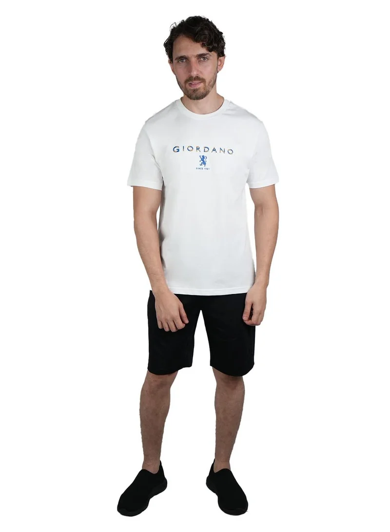 GIORDANO  Men's Cotton Signature Print Slim Fit Tee for Men | Best Price UAE