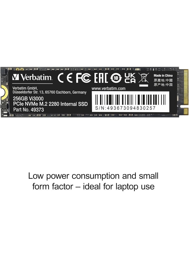 VERBATIM قرص صلب داخلي Verbatim Vi3000 NVMe M.2، قرص SSD داخلي بسعة تخزين 2TB، قرص صلب بحجم PCIe Gen 3، أسود - Image 2