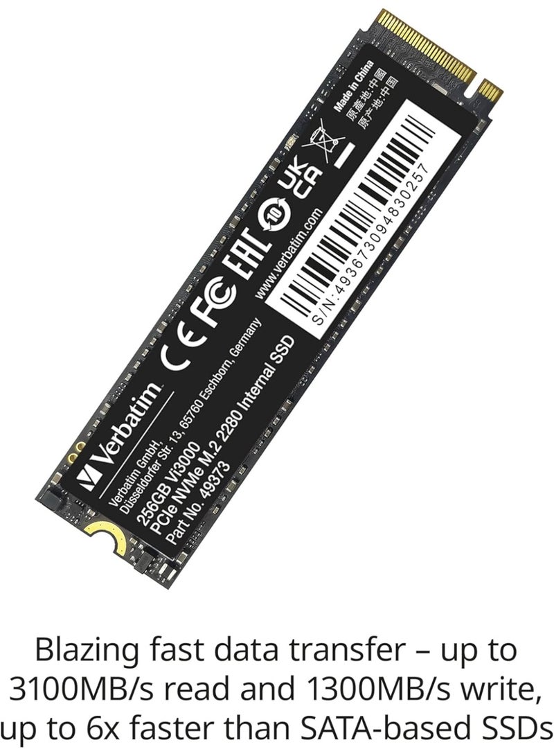 VERBATIM قرص صلب داخلي Verbatim Vi3000 NVMe M.2، قرص SSD داخلي بسعة تخزين 2TB، قرص صلب بحجم PCIe Gen 3، أسود - Image 3