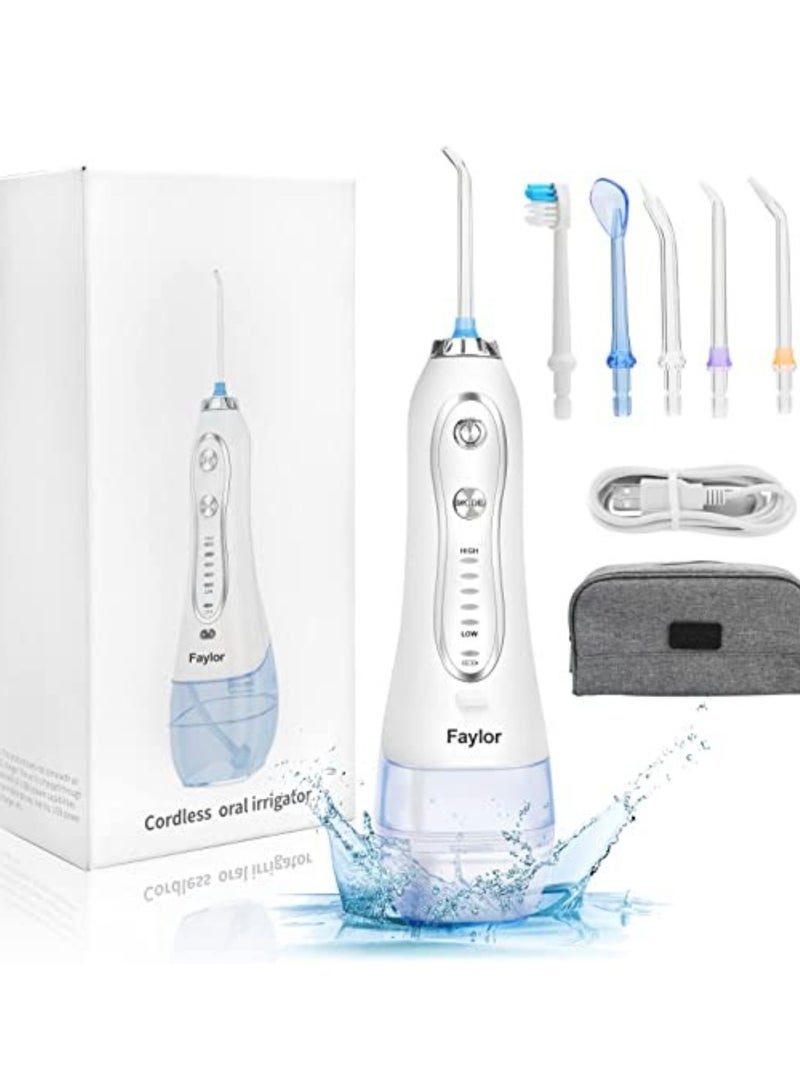 Water Flosser Cordless for Teeth, Portable 300ml Dental Floss with 5 Cleaning Modes and 6 Jet Nozzles, Waterproof Oral Irrigator With Travel Bag - Image 1