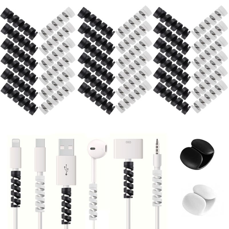 VIWIEU 36 PCS Charger Cable Protector for iPhone, Cord Protectors for Phone iPad Charging Cable with 2 Desk Cable Clips, Break-and-Bend-Resistant Cord Saver for MacBook, Laptop Accessory (Black/Gray) - Image 1