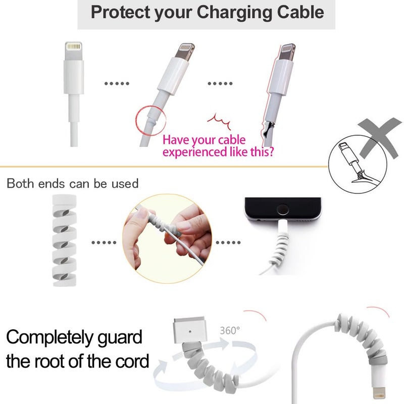 VIWIEU 36 PCS Charger Cable Protector for iPhone, Cord Protectors for Phone iPad Charging Cable with 2 Desk Cable Clips, Break-and-Bend-Resistant Cord Saver for MacBook, Laptop Accessory (Black/Gray) - Image 4
