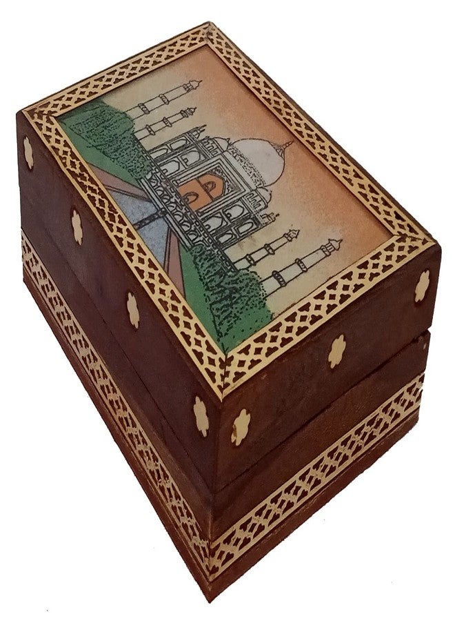 Purpledip Wooden Gemstone Painting Box Taj Mahal: Collectible Souvenir Gift, 4 * 3 Inch (12522B) - Image 3