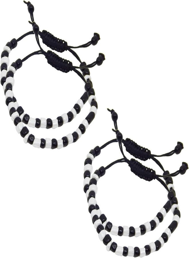 Baby Nazariya Bracelets, Set of 4, Adjustable, Cotton Thread, Black & White Beads - Image 1