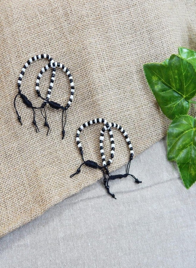 Baby Nazariya Bracelets, Set of 4, Adjustable, Cotton Thread, Black & White Beads - Image 4