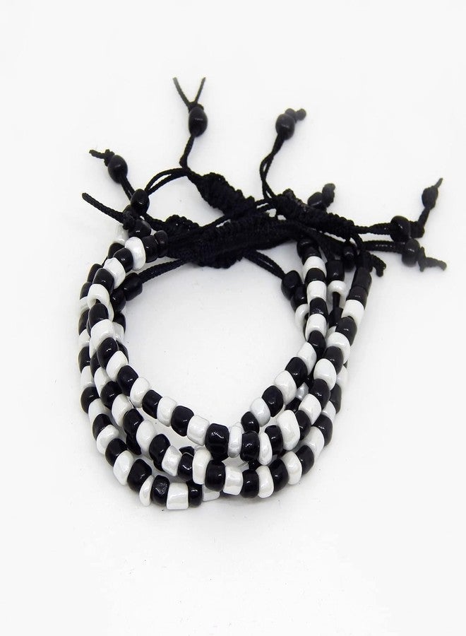 Baby Nazariya Bracelets, Set of 4, Adjustable, Cotton Thread, Black & White Beads - Image 2