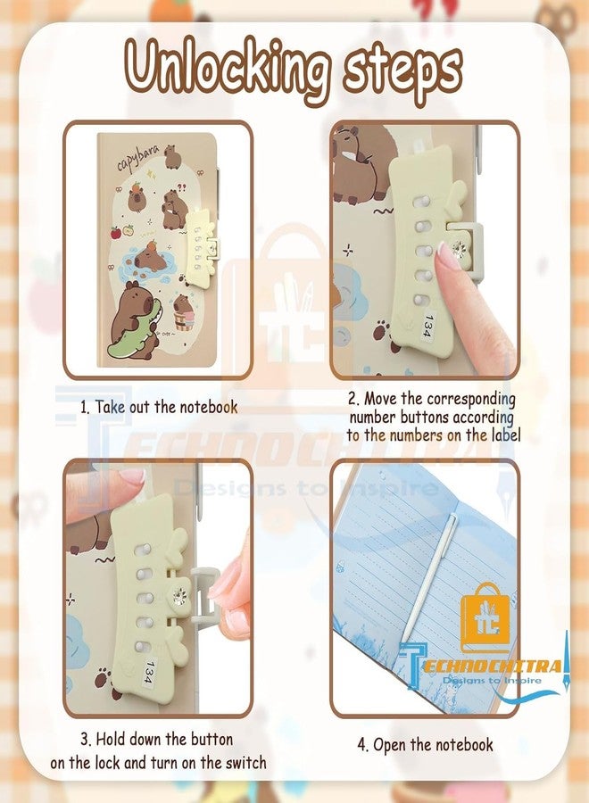 SHREE TECHNESH Beautiful Capybara Password Lock Diary with Pen | Secret Writing Notebook Journal Gift Set for Kids, Girls & Adults | Cute Stationery Diary with Lock & Pen - Image 3