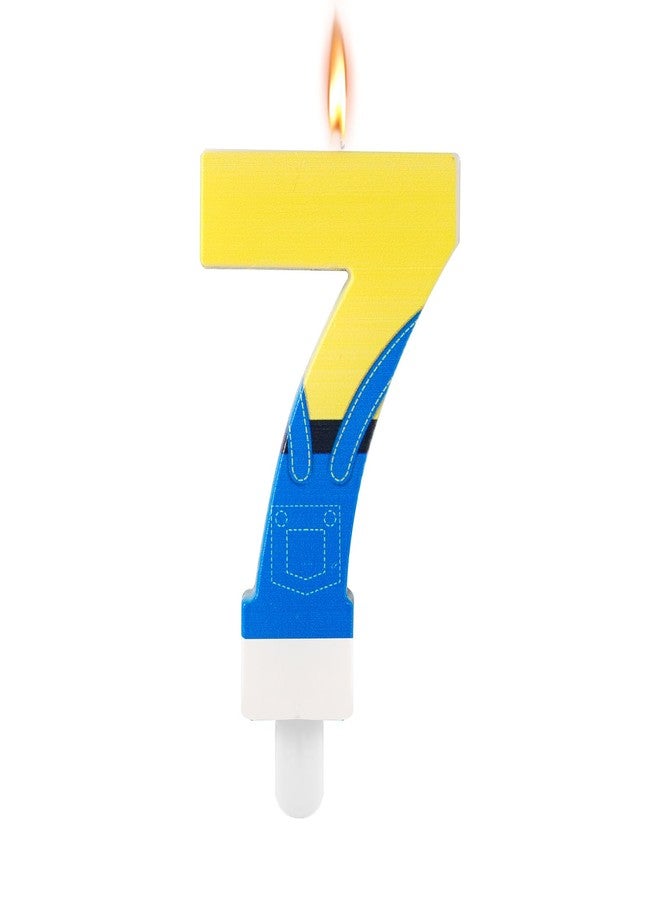 lasuroa Anime Themed Candles, Cartoon Blue and Yellow Number Candles, Cute Blue Jeans Cartoon Happy Birthday Candles, Birthday Topper Candles Perfect Birthday Cake Decorations(Number 7) - Image 1