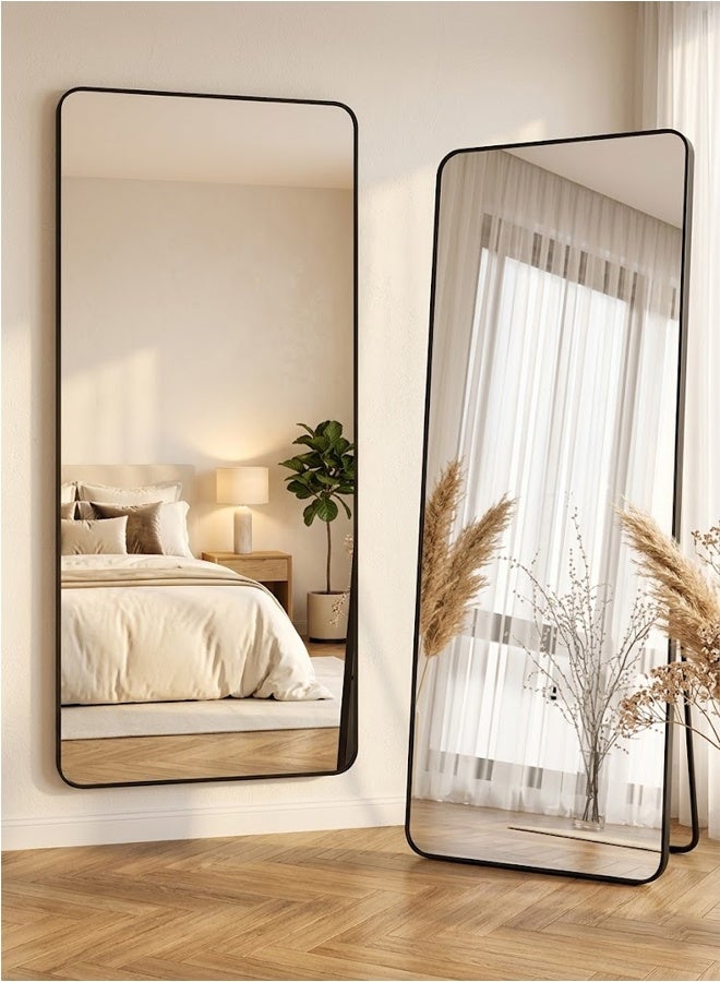 KLNAMAEAAN Full Length Mirror – Wall Mount & Freestanding Floor Standing | Full Body Dressing Mirror with Black Metal Frame | Bedroom, Living Room & Hallway | Modern Minimalist Design 45x155CM - Image 1