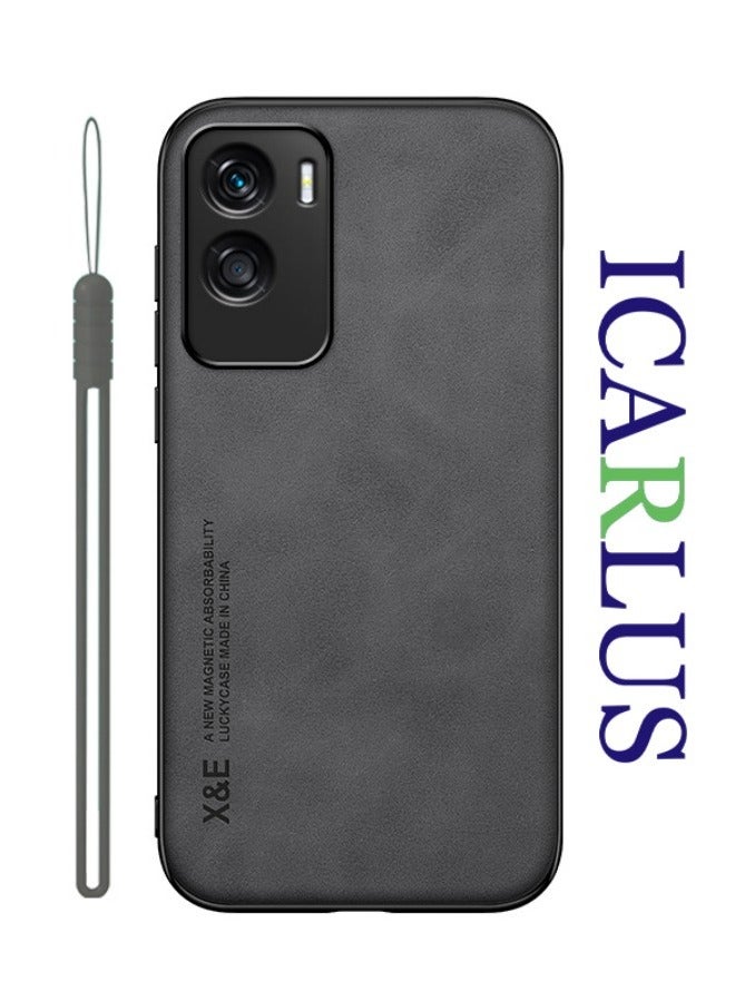 ايكارلوس جراب لهاتف Honor 90 Lite 5G مع غطاء ممتص للصدمات مدمج بلوحة معدنية رمادي غامق - Image 1