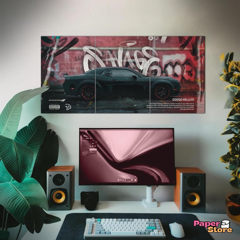 Thepaper9store Poster Set of 3 – A3 Size (Each) | Total Wall Coverage 35x49 Inches | American Muscle Car Wall Art for Bedroom, Garage, Living Room | Dodge Challenger SRT Hellcat Decor (Dodge Hellcat) - Image 2