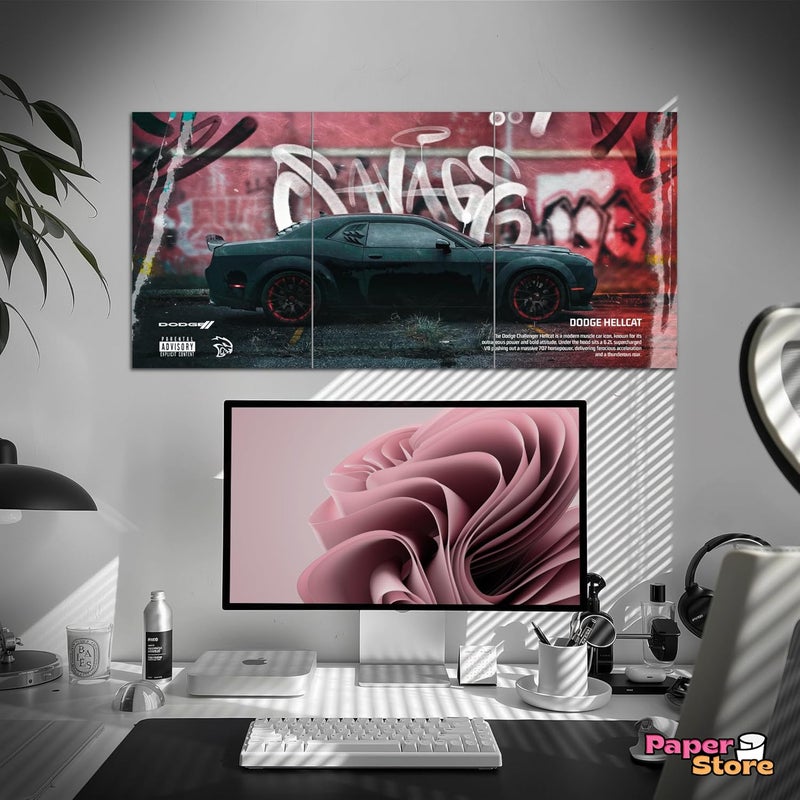 Thepaper9store Poster Set of 3 – A3 Size (Each) | Total Wall Coverage 35x49 Inches | American Muscle Car Wall Art for Bedroom, Garage, Living Room | Dodge Challenger SRT Hellcat Decor (Dodge Hellcat) - Image 3