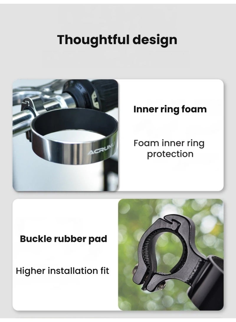 ACRUNU Silver Aluminum Alloy Bike Cup Holder – Fits Handlebars up to 41mm, with Foam Padding & Rubber Lining - Image 4