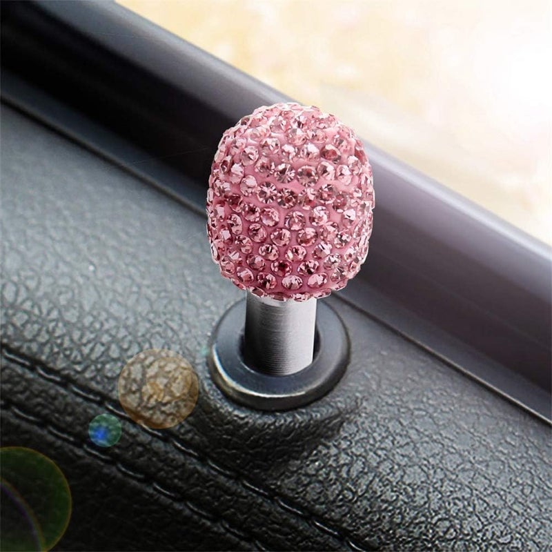 cheekyglo 2 Pieces Car Door Lock Pin, Decortion ling Rhinestone uto Interior Lock Pull Pin Knos luminum lloy Universal uto Interior ccessories, Pink-Pink - Image 2