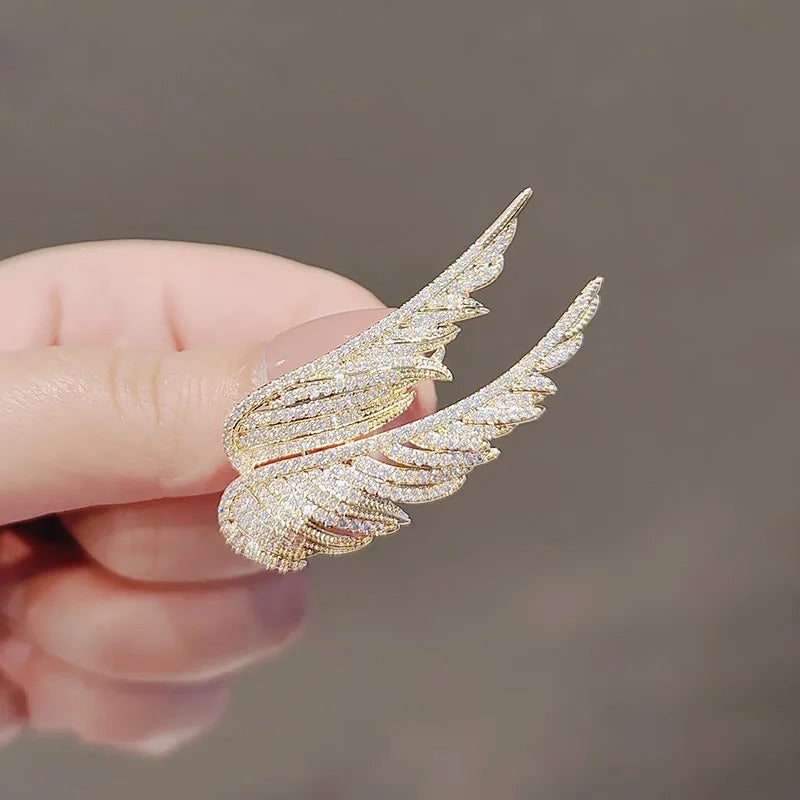 Golden Zirconic Wings Brooch