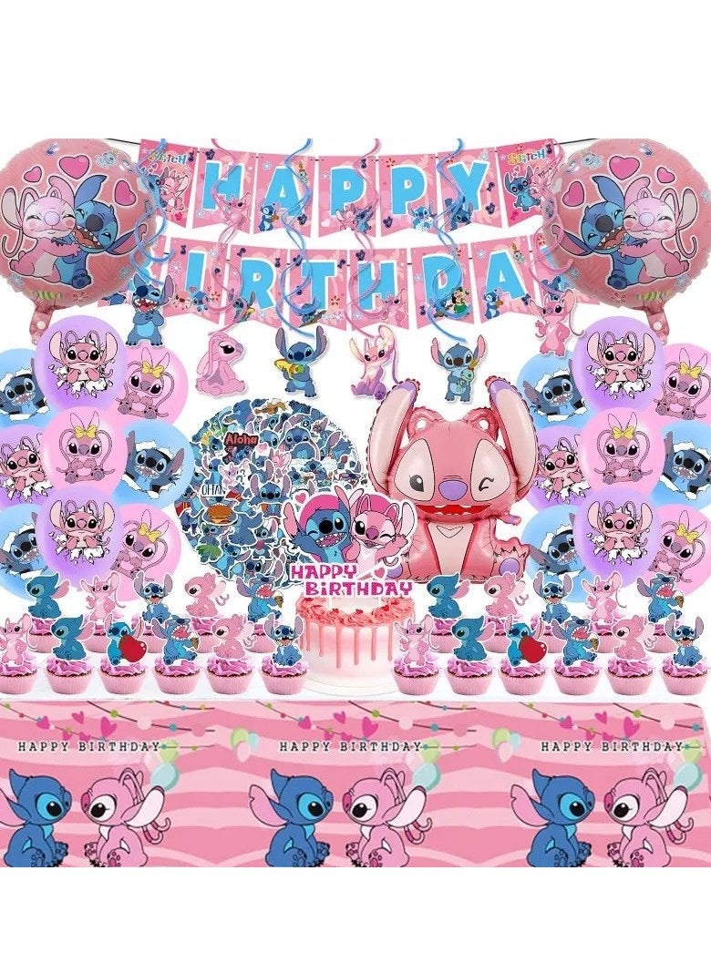 xppier Lilo & Stitch Birthday & Party Decoration Set, 101 Pcs Stitch & Lilo Cartoon Party Favor for Kids , Included 50pcs Stitch Stickers, Banners, Cake Decoration, Balloons  - Image 1