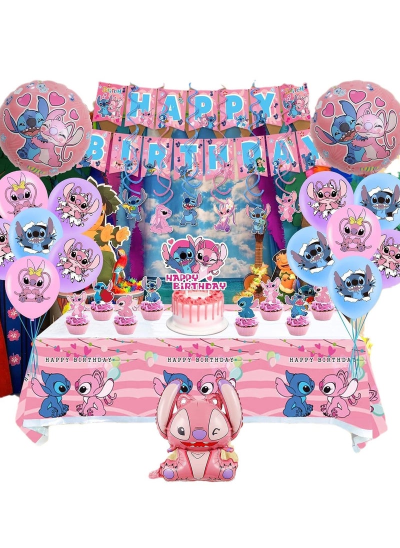 xppier Lilo & Stitch Birthday & Party Decoration Set, 101 Pcs Stitch & Lilo Cartoon Party Favor for Kids , Included 50pcs Stitch Stickers, Banners, Cake Decoration, Balloons  - Image 2