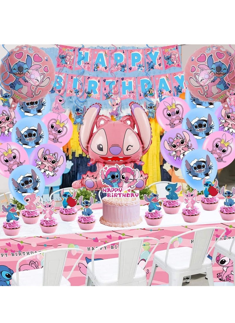 xppier - Lilo & Stitch Birthday & Party Decoration Set, 101 Pcs Stitch & Lilo Cartoon Party Favor for Kids , Included 50pcs Stitch Stickers, Banners, Cake Decoration, Balloons - Image 1