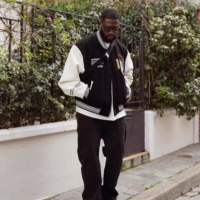 American Retro Brand Big R Letter Embroidered Woolen Baseball Suit Casual Loose Jacket Coat Men And Women - Image 5