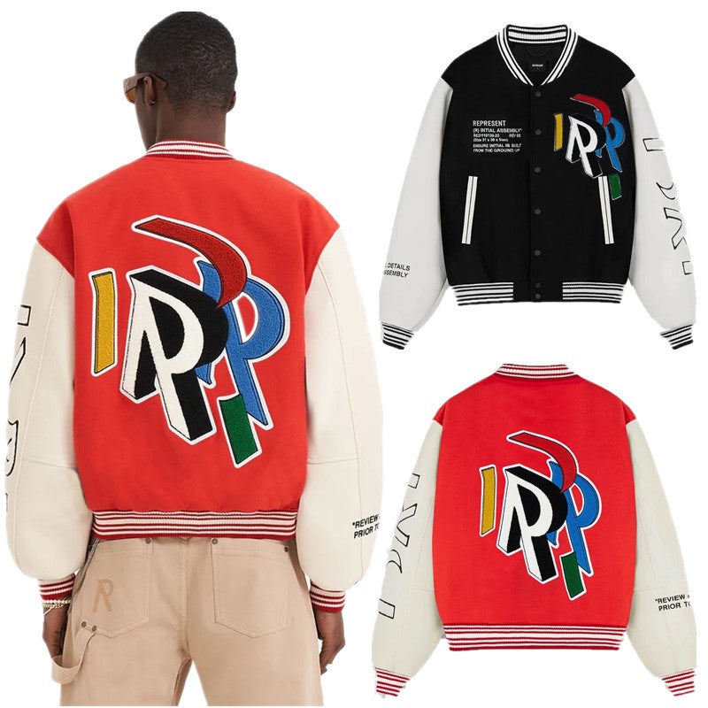 American Retro Brand Big R Letter Embroidered Woolen Baseball Suit Casual Loose Jacket Coat Men And Women - Image 2