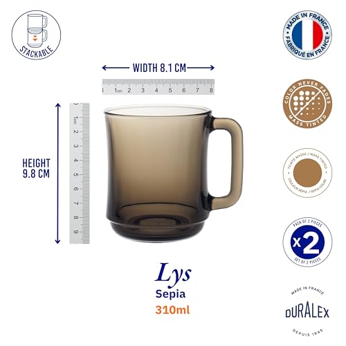Duralex® France LYS Sepia Glass Mugs | 310ml Set of 2 Mugs | 3X Stronger & Durable, Stackable Coffee & Tea Mugs | Microwave & Dishwasher Safe | Giftable Mug Set - Image 4