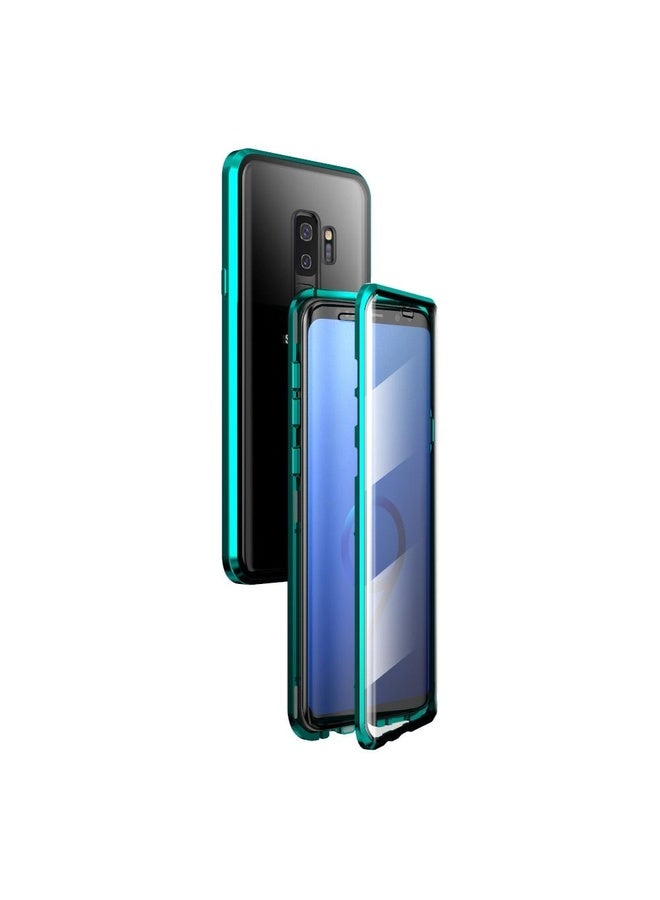 HuHa Case Cover For Samsung Galaxy S9+ Magnetic Metal Frame Double-sided Tempered Glass Case(Green) - Image 1