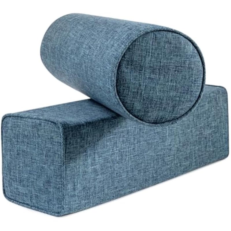 Cotton Linen Cylinder Bolster Pillow Sofa Round Neck Cervical Roll Pillow Washable Bed Long Rectangular Bolster Pillow (Dark Blue, Rectangular Pillow:15×48CM/5.91×18.9) - Image 1