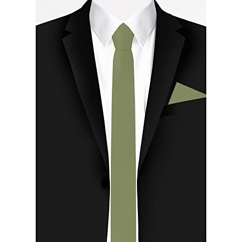 Jacob Alexander Men's Skinny Width 2" Solid Color Tie - Olive - Image 3