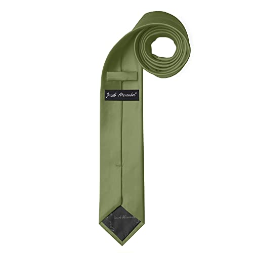 Jacob Alexander Men's Skinny Width 2" Solid Color Tie - Olive - Image 2