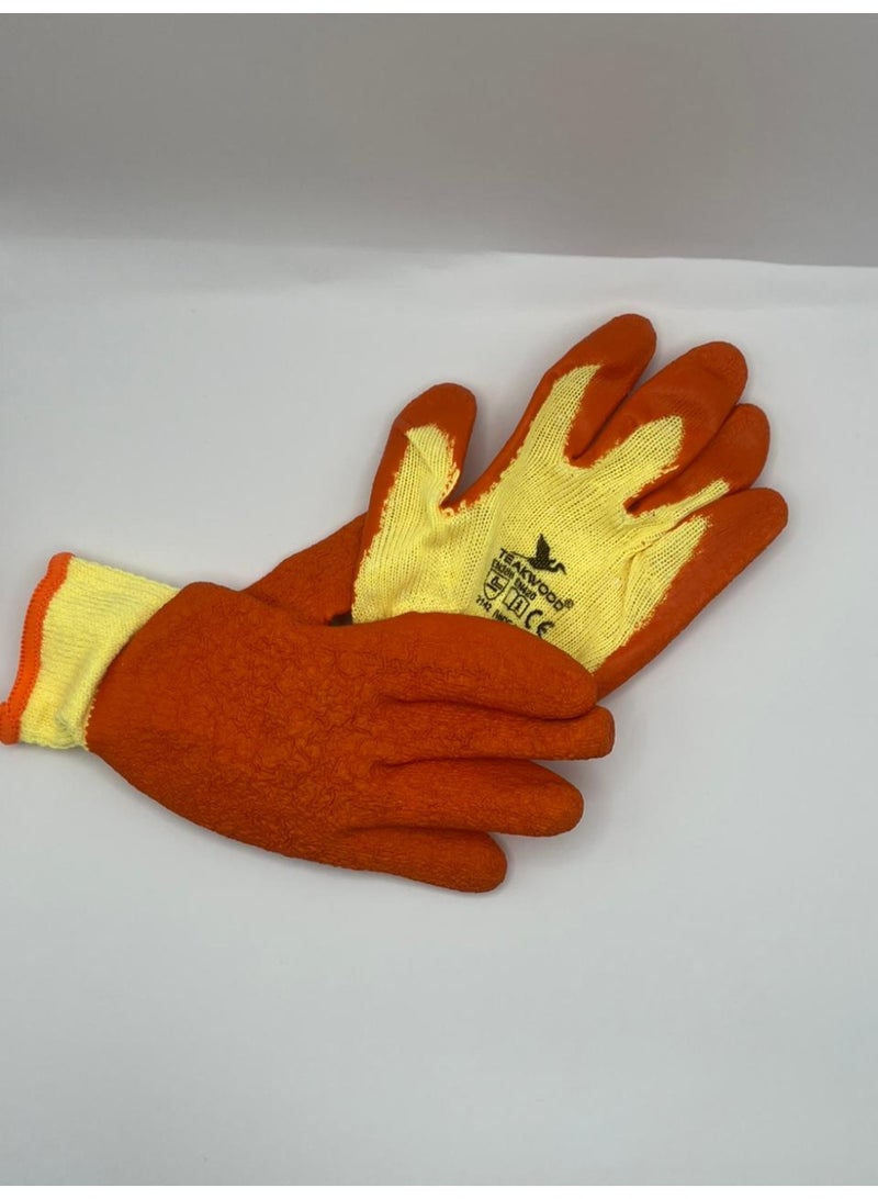 TEAKWOOD High-Visibility Latex Coated Work Gloves - Yellow/Orange - Superior Grip - 1 Pair - Image 4