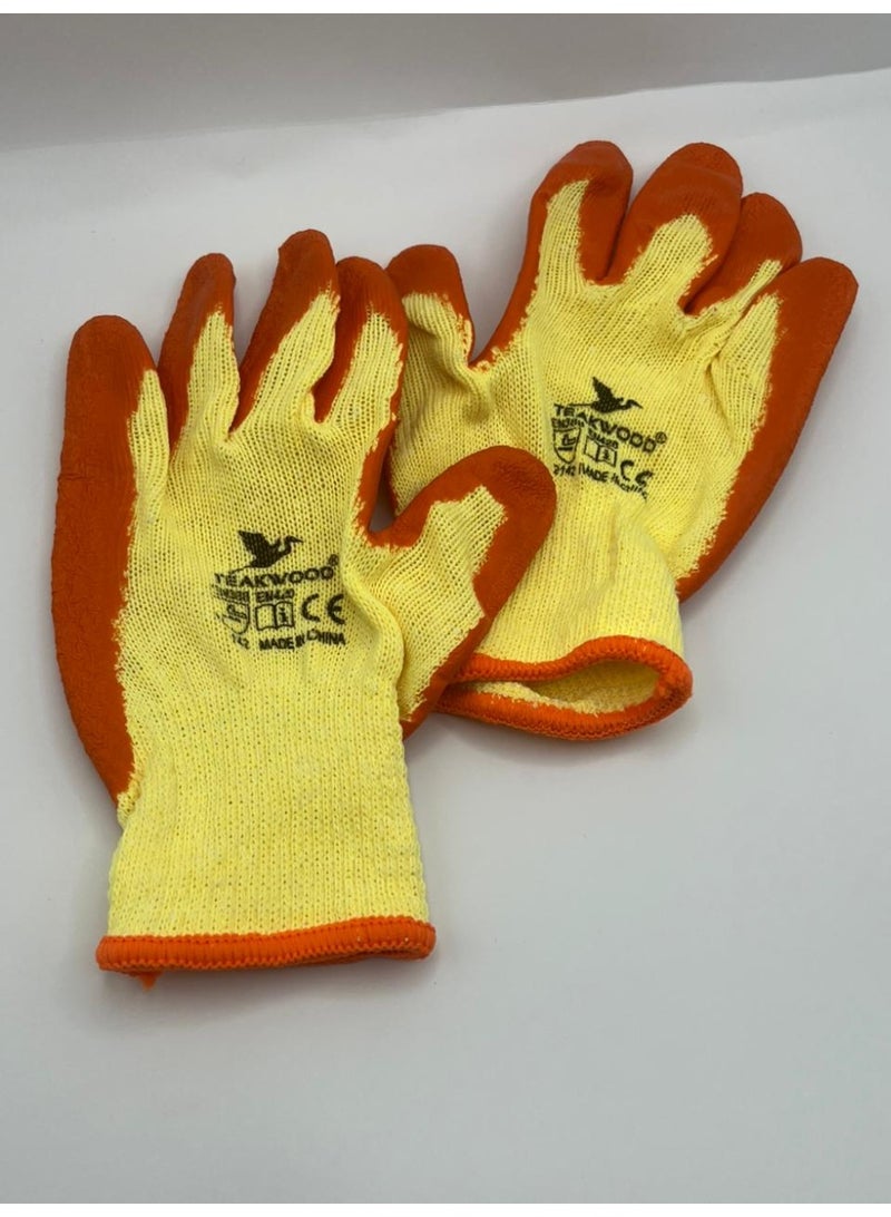 TEAKWOOD High-Visibility Latex Coated Work Gloves - Yellow/Orange - Superior Grip - 1 Pair - Image 1