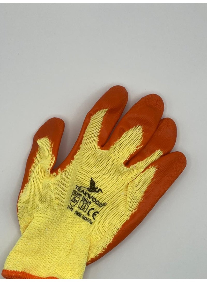 TEAKWOOD High-Visibility Latex Coated Work Gloves - Yellow/Orange - Superior Grip - 1 Pair - Image 2