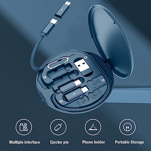 Yesimla USB C Adapter Kit, Multi Charging Cable Case Convertor USB C to iOS Device Type C Micro Adapter Data Transfer Contains Card Slot for Traveling, Use as Phone Holder(Midnight Blue) - Image 2