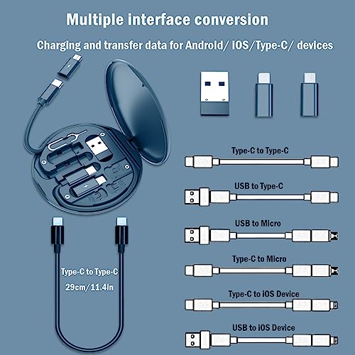 Yesimla USB C Adapter Kit, Multi Charging Cable Case Convertor USB C to iOS Device Type C Micro Adapter Data Transfer Contains Card Slot for Traveling, Use as Phone Holder(Midnight Blue) - Image 4