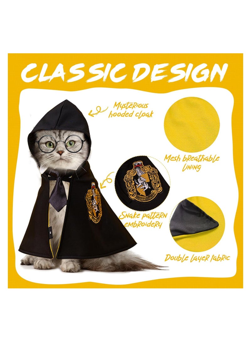 Pet Costume Harry Potter Witchcraft Style, Dog Cat Cute  Costumes Cape Cosplay Costume Set, Wizard Pet Clothes Apparel Soft Hoodies with Glasses Neckties, Yellow (Large Size) - Image 4