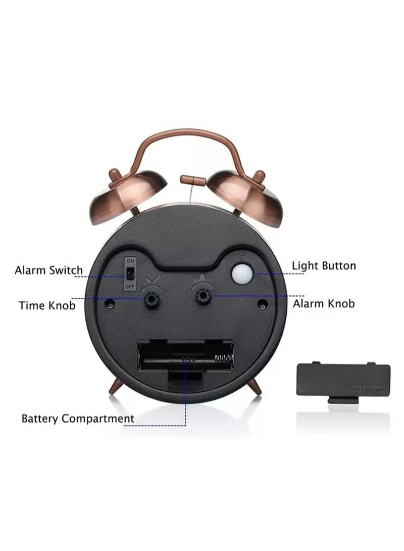 Loud Alarm Clock With Double Bell, Size 10 Cm, Classic Double Bell Alarm Clock With An Innovative Design And A Creative Metal Texture., Analog, , Brass, Bronze Resin Metal - Image 3