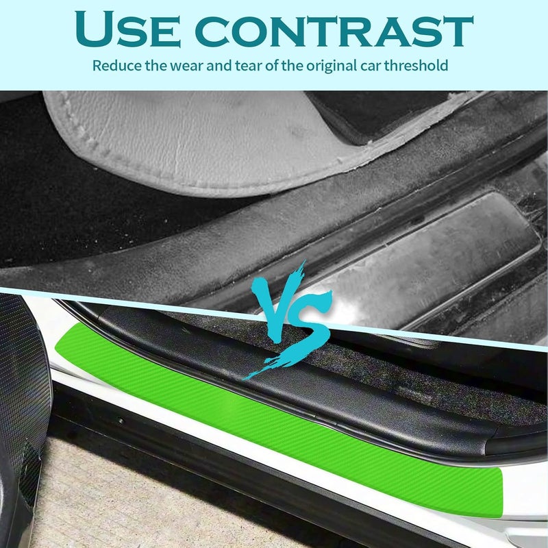 Bilisin 4PCS Car Door Sill Protector,3D Carbon Fiber Anti-Scratch Auto Threshold Cover Strips,Universal Door Entry Edge Guard Protectors for Car SUV Truck Interior Accessories(Green) - Image 2
