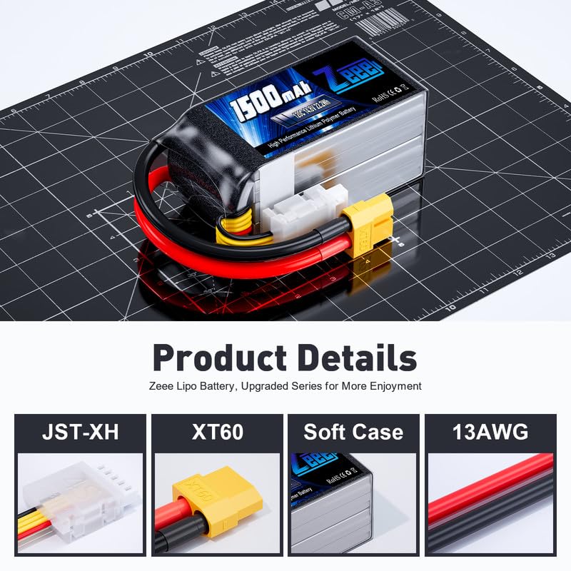Zeee 4S Lipo Battery 1500mAh 14.8V 120C Graphene Battery with XT60 Plug for FPV Drone Quadcopter Helicopter Airplane RC Boat RC Car RC Models(2 Pack) - Image 3