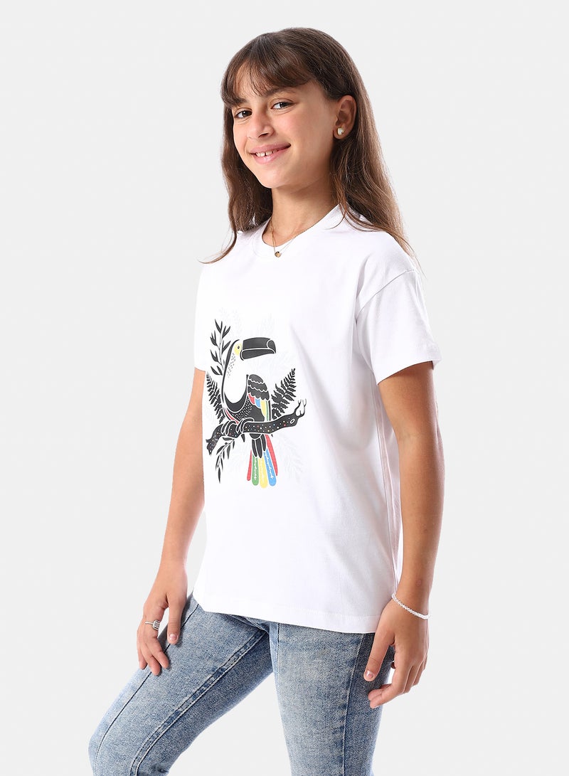 Andora Printed Slip On Relaxed Fit White Girls' T-Shirt -White - Image 2