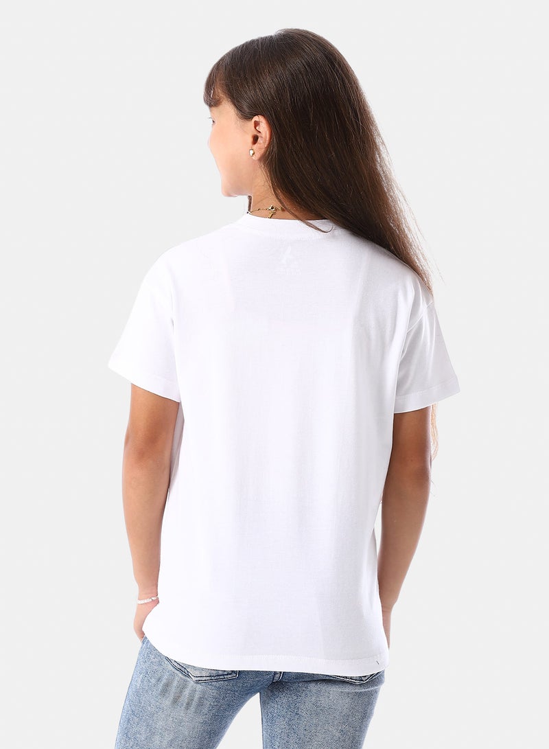 Andora Printed Slip On Relaxed Fit White Girls' T-Shirt -White - Image 3